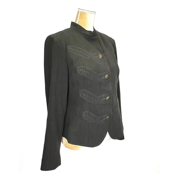 CAbi Military Style Jacket Women’s Size 10 Gray Button Front Embroidered New NWT - Picture 2 of 8